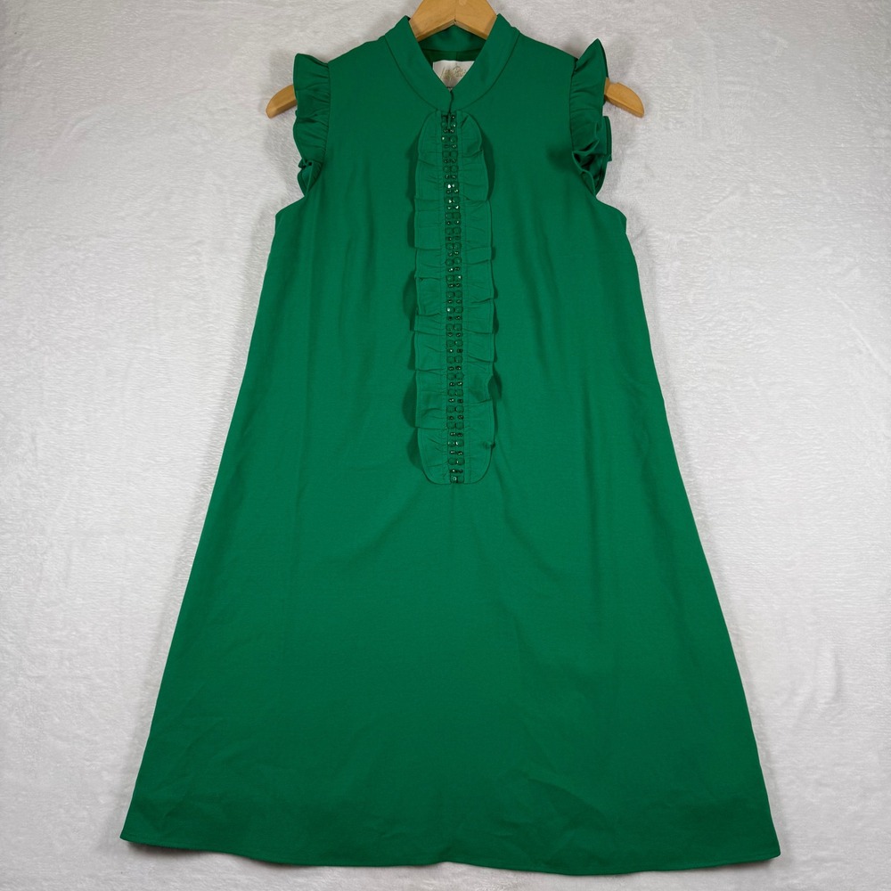 Lilly Pulitzer Green Ruffle‎ Front Embellished A-Line Shift Dress Size 2 004790